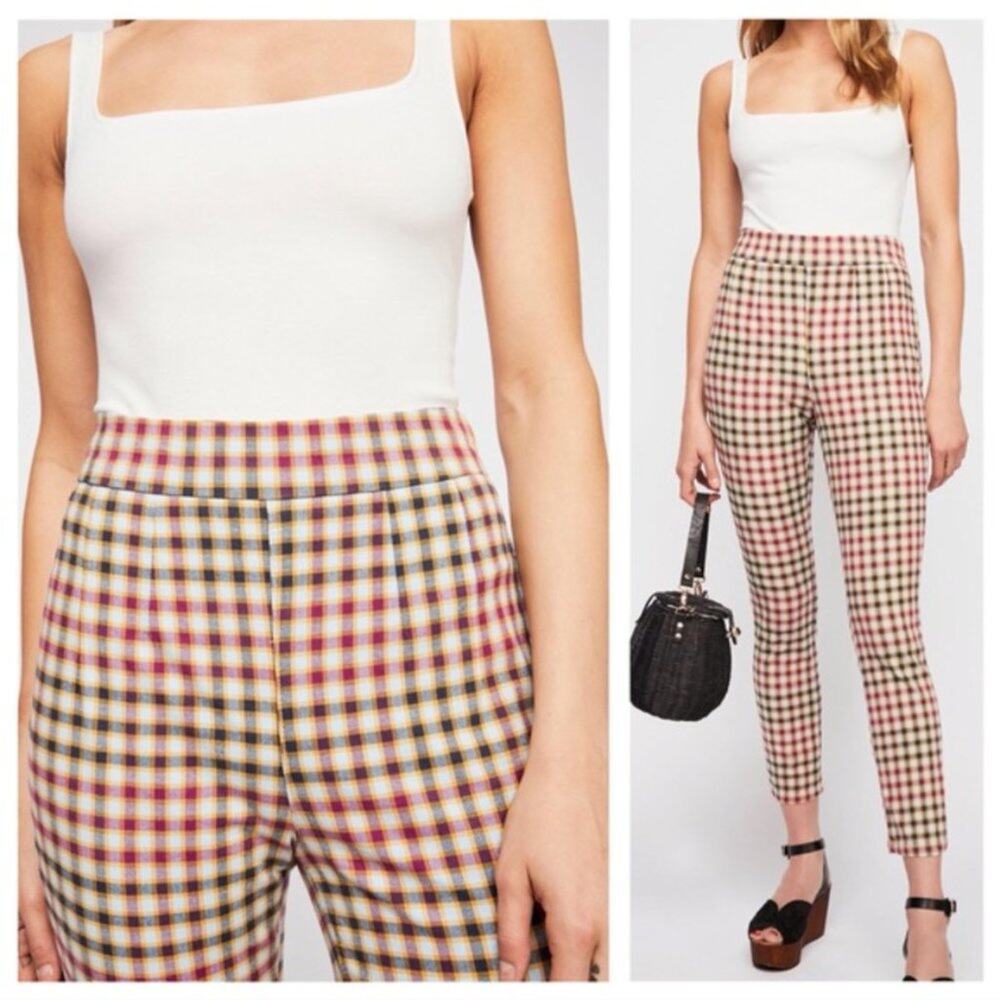 Free People Ella Kick Skinny High Rise Plaid Pants